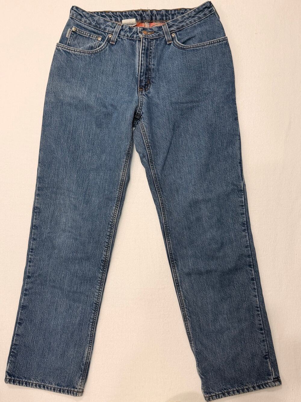 Vintage Carhartt Women’s Jeans 8x32 Plaid Flannel Lined Straight Leg Blue Denim